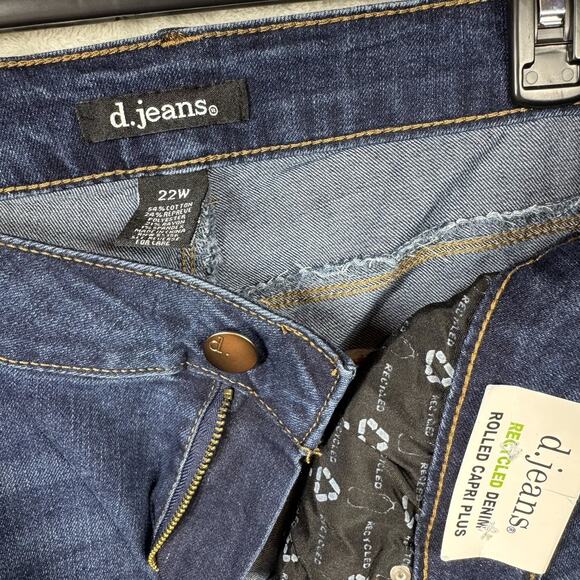 d.jeans NEW Womens Denim Jeans Sz 22W Rolled Capri Plus Stretch Dark Wash Zipper - Picture 10 of 12